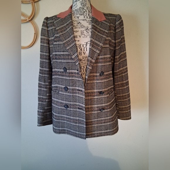 Rebecca Taylor Plaid Double-Breasted Jacket Size 6 / P2P 19 - Picture 2 of 14